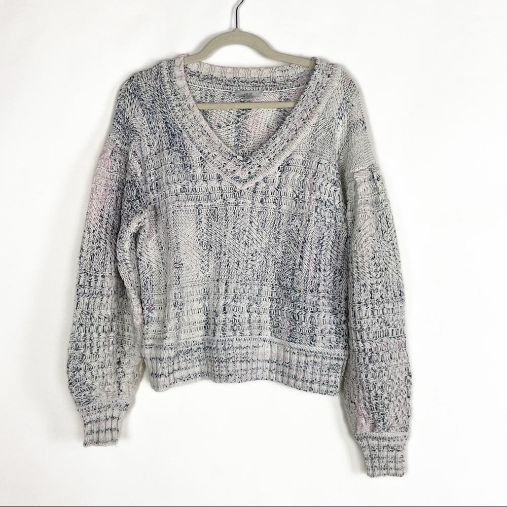 Joie Sydnee Cotton V-neck Chunky Knit Oversized Balloon Sleeve Cozy Sweater - Picture 3 of 16